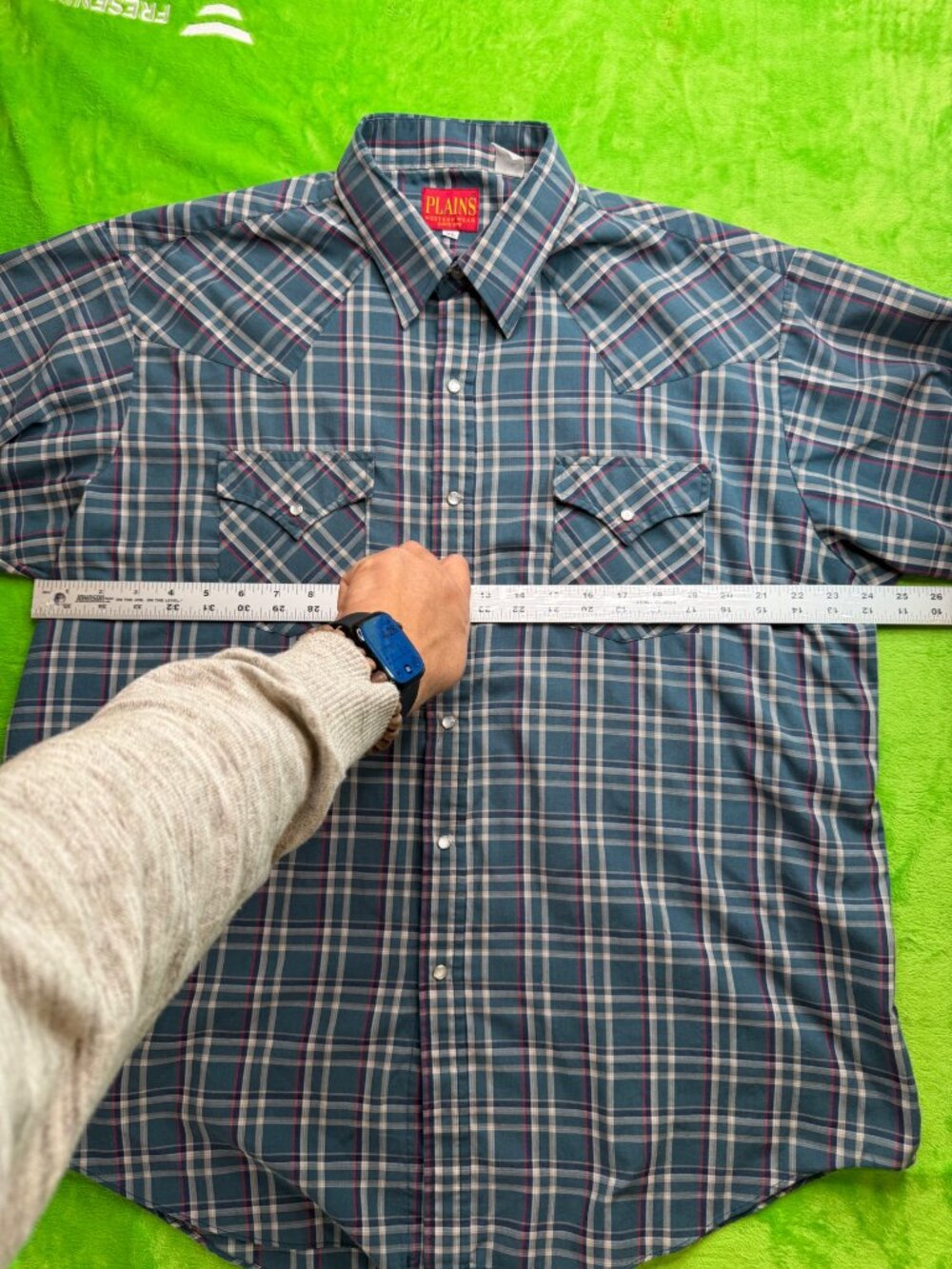 Plains Western Wear XL Plaid Button-Up Shirt Blue - Picture 5 of 7